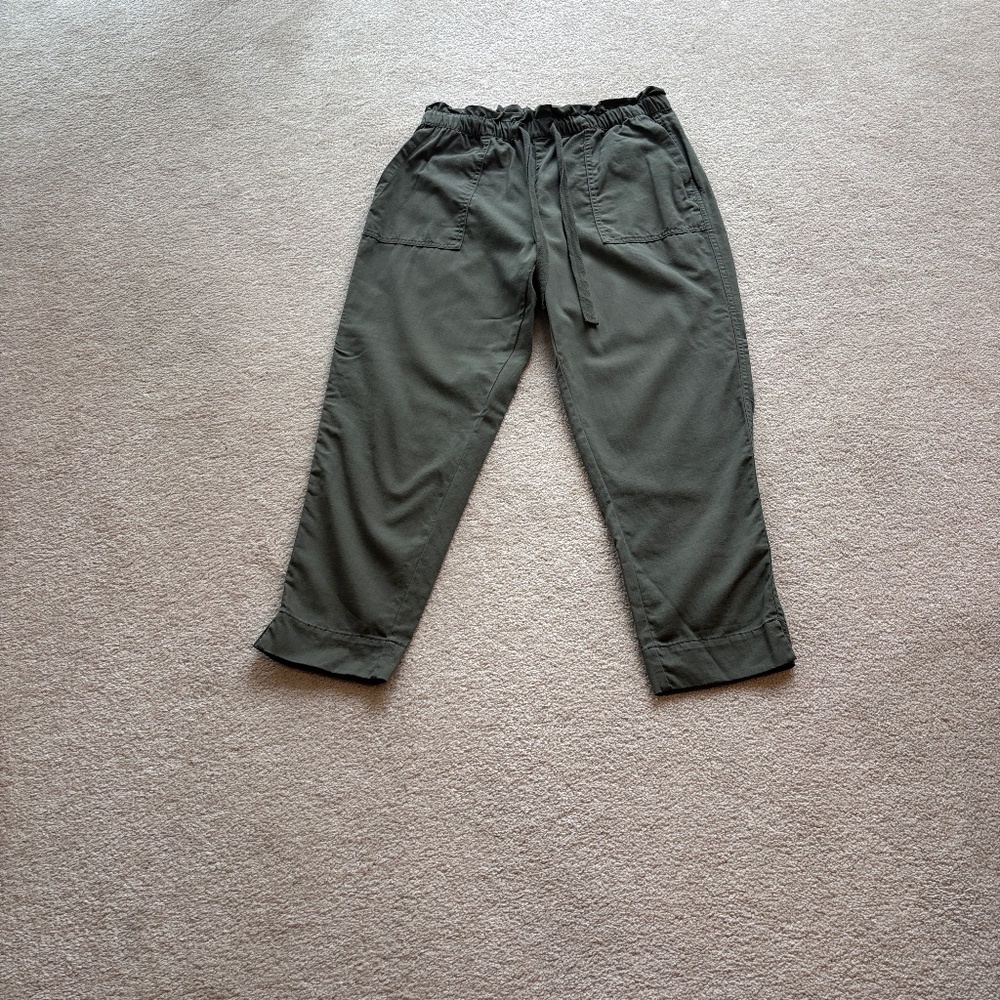 CASLON Olive Green Elastic Waist Pants with Tie Front
